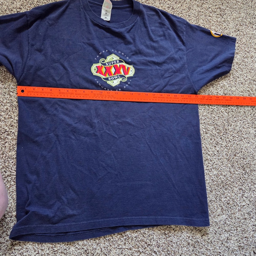 Vintage 2001 Super Bowl XXXV T-Shirt Ravens Giants Miller Lite Navy XL Tampa FL - Picture 6 of 8